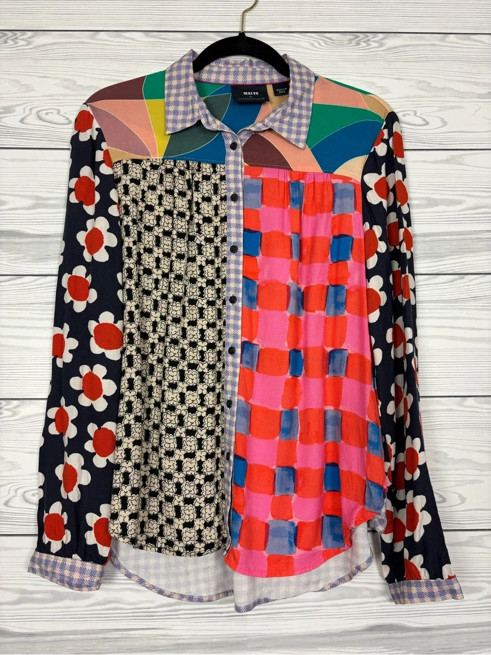 Maeve By Anthropologie fern contrast button down shirt size medium mixed media - Picture 2 of 11